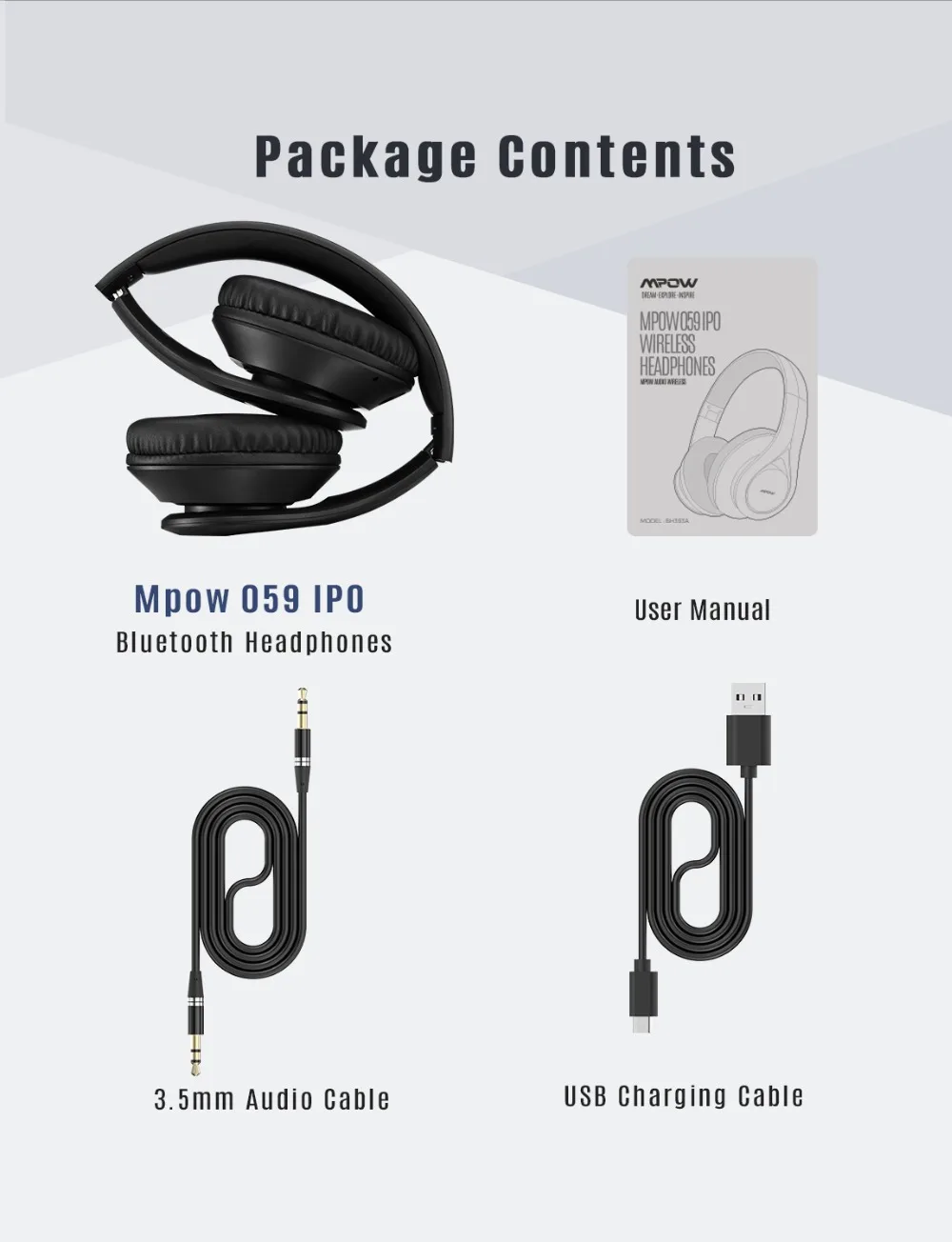 Mpow 059 IPO Wireless Headphones Bluetooth 5.0 Earphones Hifi Sound Headset With Microphone 25 Hours Playtime For Travel Work (6)