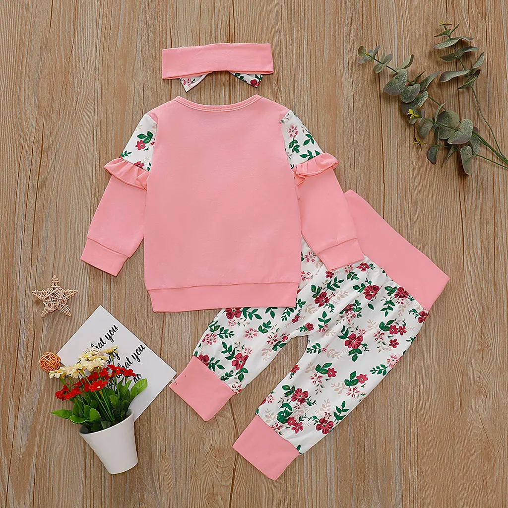 Roupa meu primeiro natal/комплект одежды для маленьких девочек, топ с длинными рукавами и круглым вырезом, платье с цветочным рисунком, штаны комплекты в горошек одежда на День святого Валентина для малышей
