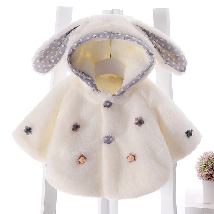 Осенне-зимняя куртка с капюшоном и меховыми ушками кролика для новорожденных девочек 0-24 месяцев