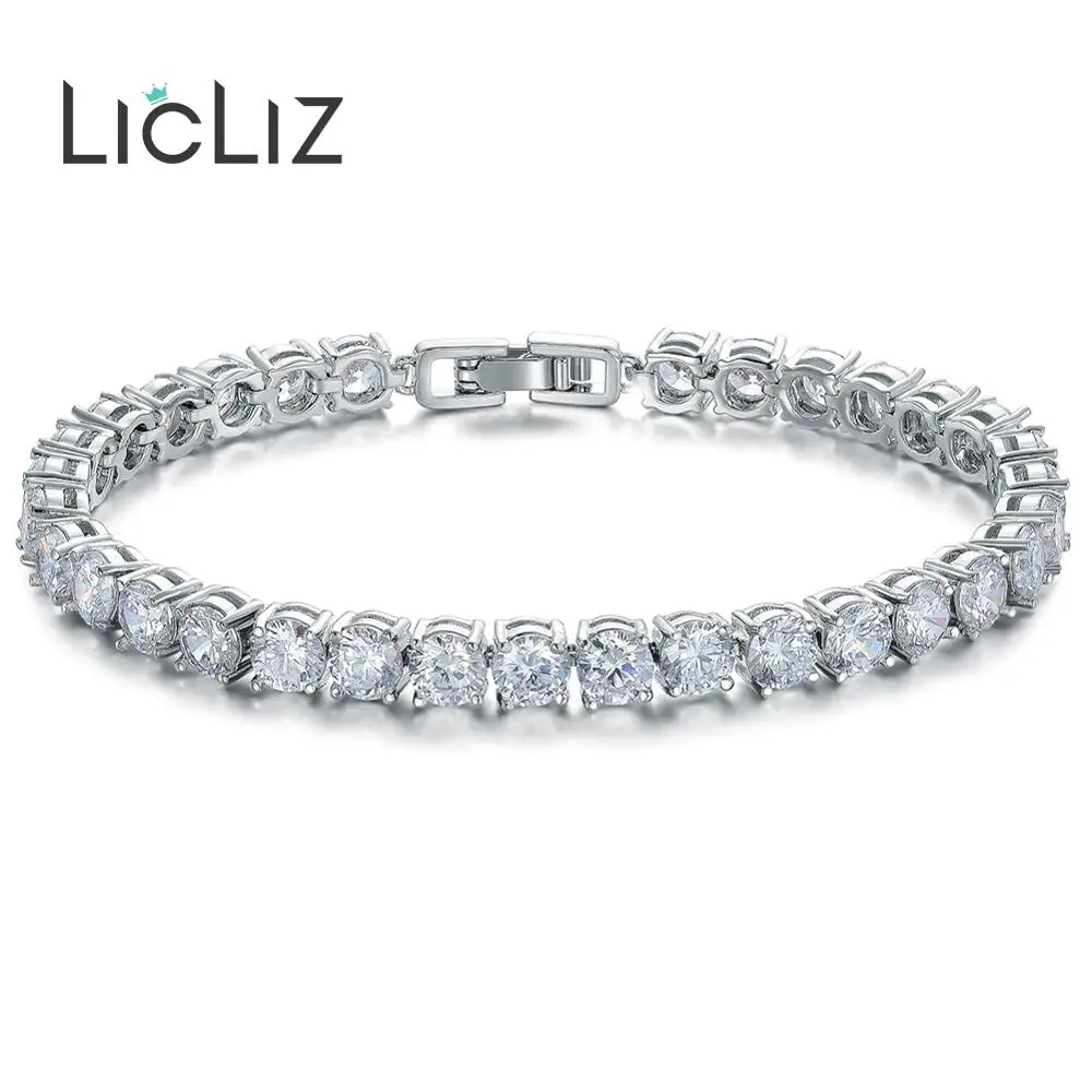 LicLiz модный прозрачный Круглый циркониевый Хрустальный теннисный браслет для женщин белого золота цвет коробка цепь ювелирные изделия Bijoux Femme LUB0021