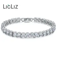 LicLiz модный прозрачный Круглый циркониевый Хрустальный теннисный браслет для женщин белого золота цвет коробка цепь ювелирные изделия Bijoux Femme LUB0021