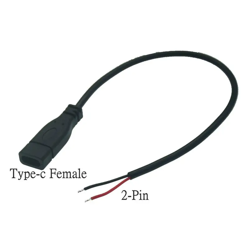 USB 2.0 C타입 전원 공급 장치 연장 와이어 케이블 충전기 커넥터, 수컷 암컷 플러그, C타입 2 핀 4 핀 DIY 데이터 라인, 25cm, 1M, 2M