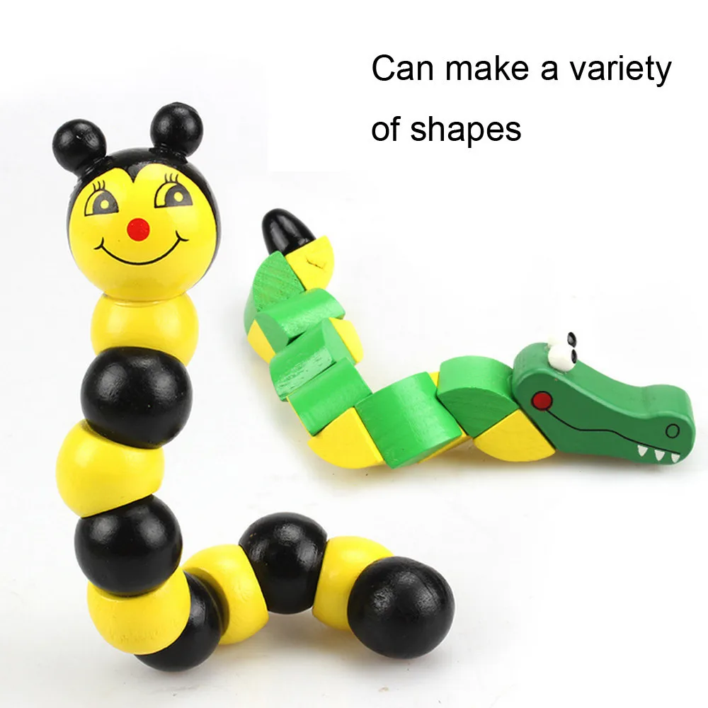 Educational Wooden Toys Cartoon crocodile Kids Cute Puzzle Baby Fingers Flexible Twisting Worm Toy 3d Cartoon Animal toy #A