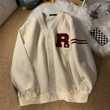 Women Jackets 2021 Casual Loose Long Sleeve Cardigan Sweatshirt Autumn Winter Fashion V-neck Oversized Coats Outwear Beige