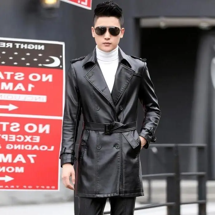 

Men's Hot Sale Autumn Casual Faux Leather Jacket Male Long Slim Warm Chaquetas De Cuero Plus Size 5XL HJ390