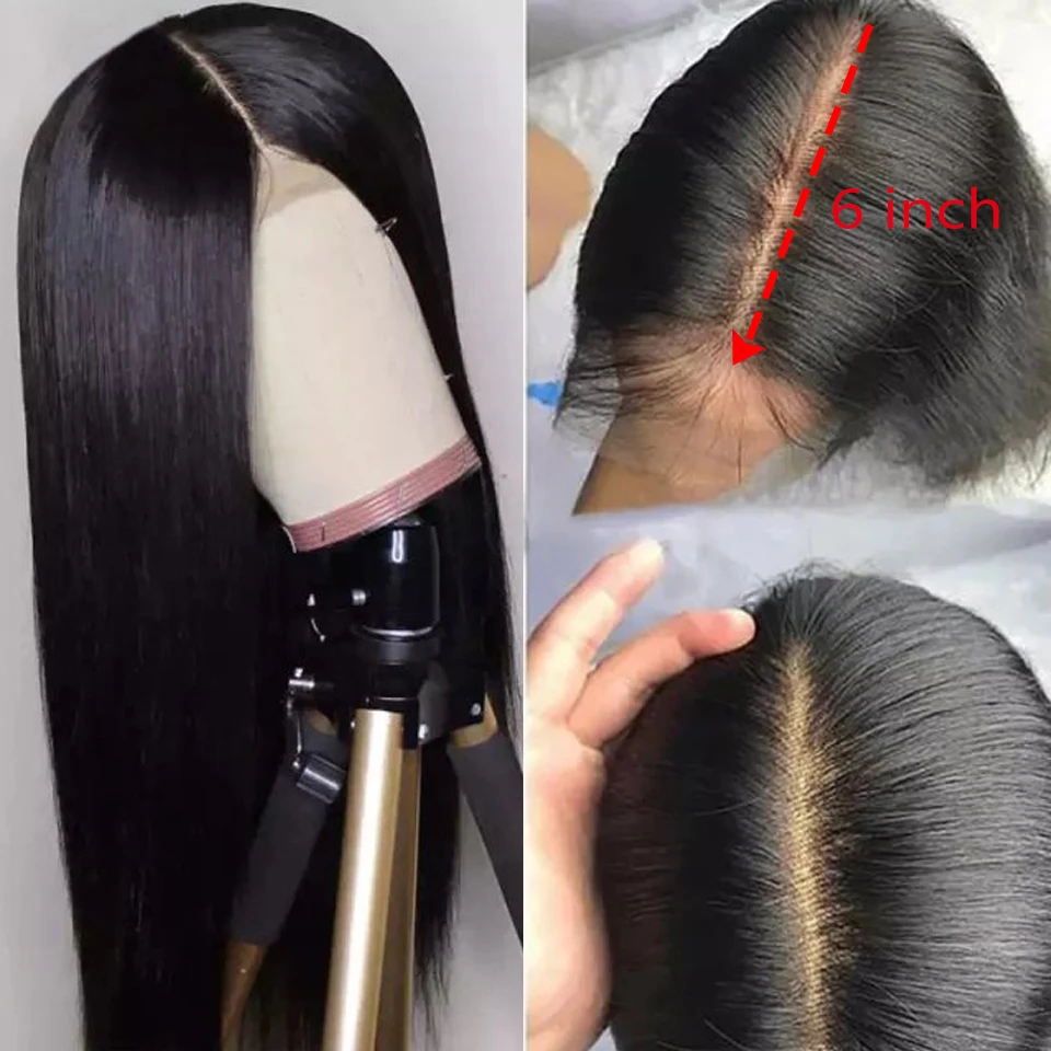 

150% Straight 6inch Deep Part Transparent HD Lace Front Wig Peruvian Remy Hair 13x6 Lace Front Human Hair Wigs Bleached Knots