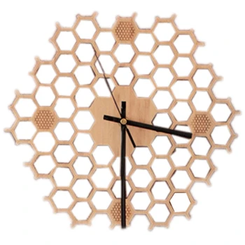 

Creative Bamboo Wall Clock Simple Modern Design Honeycomb Natural Wooden Wall Clock Hexagon Wall Art Clock Home Decor Silent