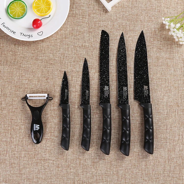

6PCS household knife set gift box packaging X30cr13 material to make food grade plastic material handle ceramic peel knife