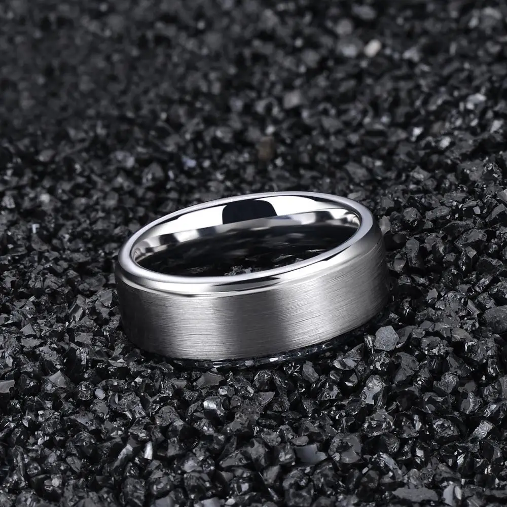  Tigrade 6/8mm Silver Tungsten Carbide Ring Men Black Brushed Wedding Band Male Engagement Rings For
