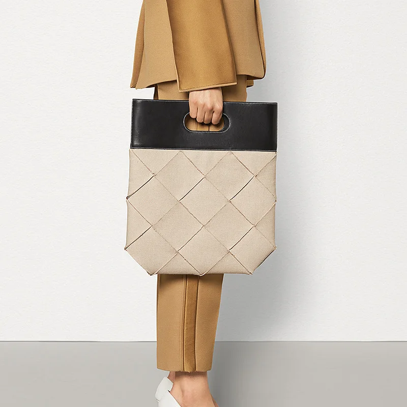 

Leather handbags high-end bag 2019 new large woven woven leather handbag large-capacity shopping bag folding handbag