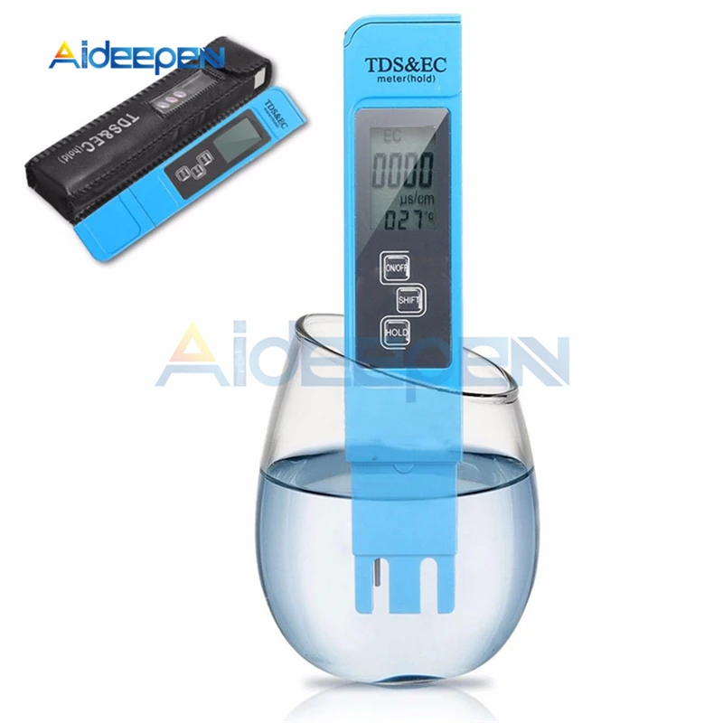 TDS EC Meter Temperature Tester Pen Conductivity Water Quality Thermometer 3 in1 Measurement Tool TDS&EC Tester 0-9990ppm 3