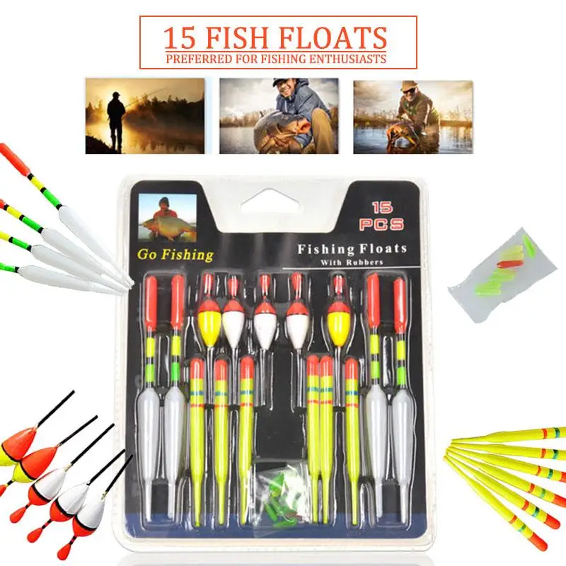 

Fishing Float Durable 15pcs/Set Plastic Bionic Fishhook Outdoor Sport Offshore Angling Fake Bait Colour Fish Float Set