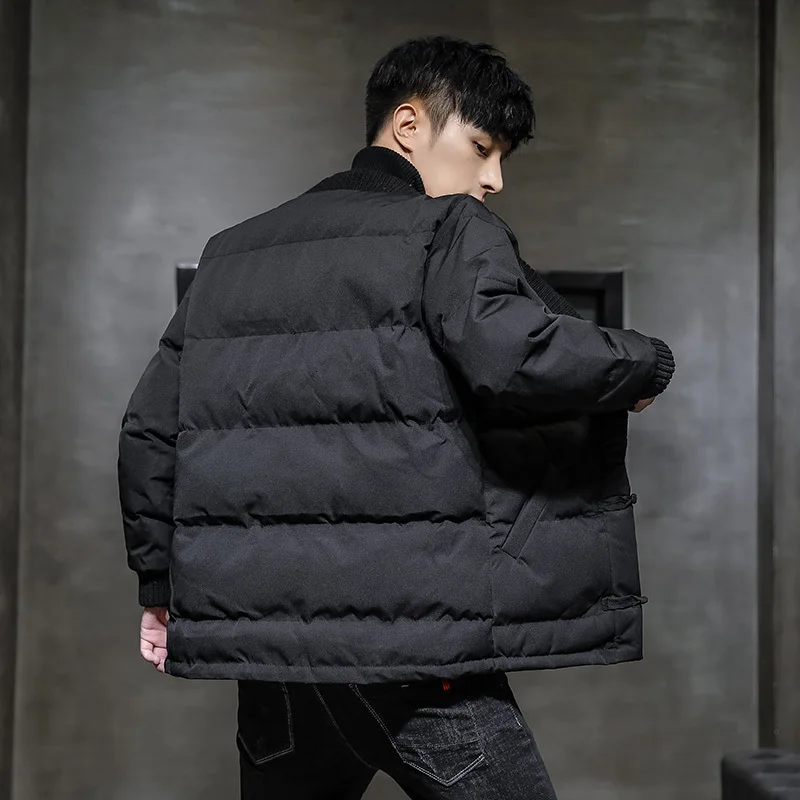 Winter New Jacket Men's Warm Thick Fashion Solid Color V-neck Casual Coat Man Streetwear Wild Loose Cotton Parka Men Clothes