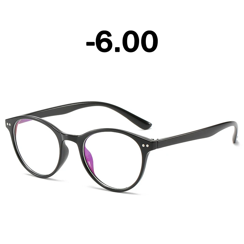 Elbru Классический круглый готовой Glassses Для женщин Для мужчин прозрачные линзы оптические оправы для очков с диоптриями-0,5 1,0 1,5 2,0 2,5~ 6,0 - Цвет оправы: Black -6.00