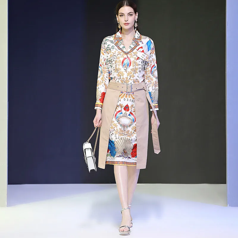 

Elegant Womens Sets Clothes for Work 2020 New Spring Full Sleeve Print Blouse and Skirt Two Piece Outfits Matching Sets