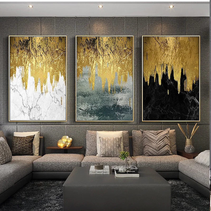 

Modular Wall Artwork Canvas Paintings Pictures 3 Panel Golden Abstract Prints Poster Spray Home Decoration For Living Room Frame