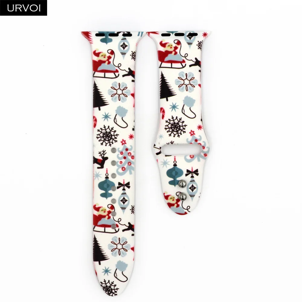 White Santa Спортивный ремешок с URVOI принтом для Apple Watch, серия 5, 4, 3, 2, 1, силиконовый ремешок с рождественским Сантой и снеговиком для iWatch, Рождественский подарок на запястье - Цвет ремешка: White Santa