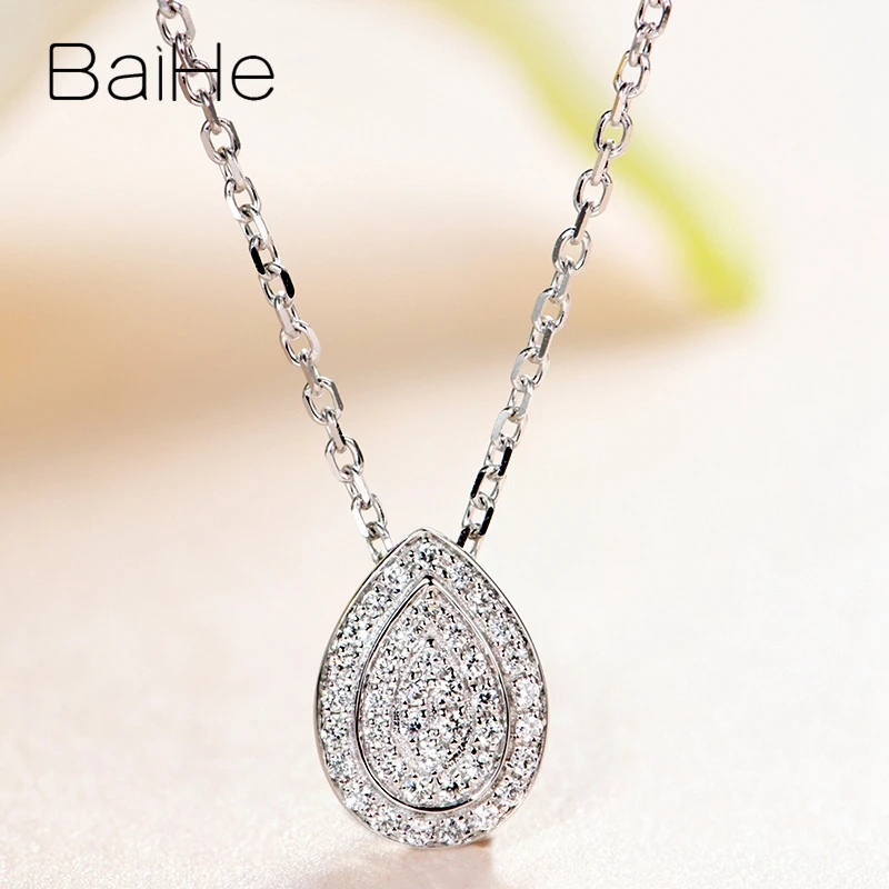 BAIHE Solid 18 K, белое золото, сертифицированный 0.11ct, настоящие натуральные бриллианты, женские помолвки, модные ювелирные изделия, Подарочные ожерелья - Цвет камня: White Gold