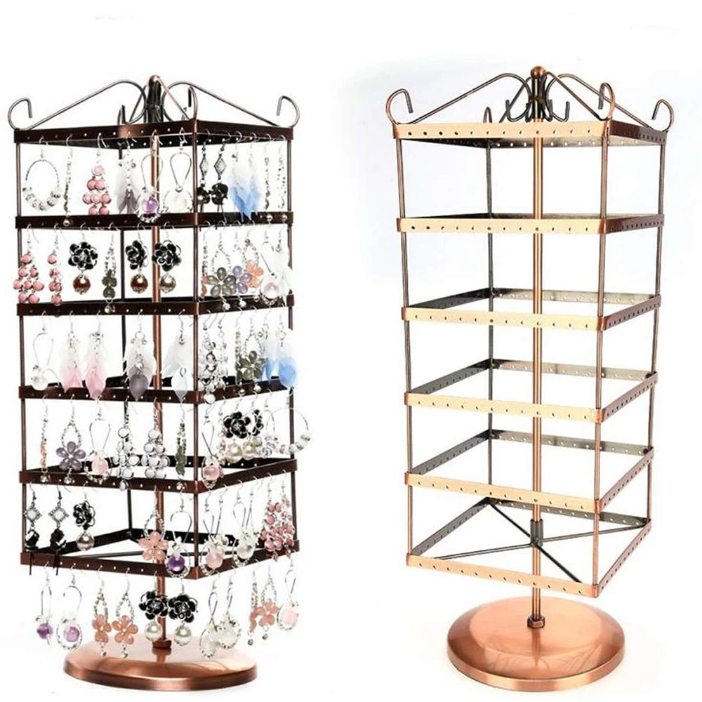 Rotatable Earring Necklace Jewelry Display Rack Metal Iron Stand Holder Stora 