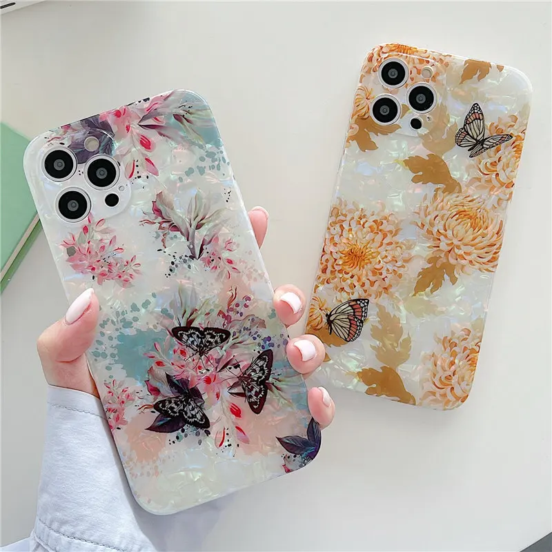 Dream Shell Flowers Butterfly Phone Case For iPhone 11 12 13 Pro Max X XS Max XR 8 7 Plus 12 13 Mini 11Pro Shockproof Soft Cover