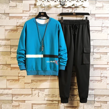 

Patchwork Men's Sportswear Sets 2020 Autumn Spring Hoodies Casual Tracksuit Sweatshirt + Sweatpants Track Suit