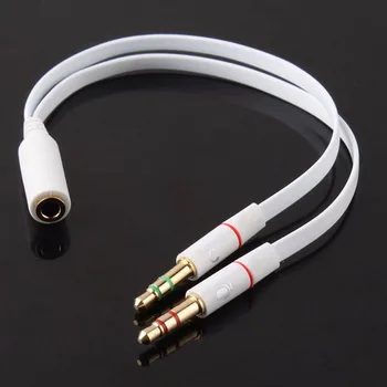 

Newest 3.5mm Gold Plated Audio Mic Y Splitter Cable Headphone Adapter Female To 2 Male Cable for PC Laptop etc White