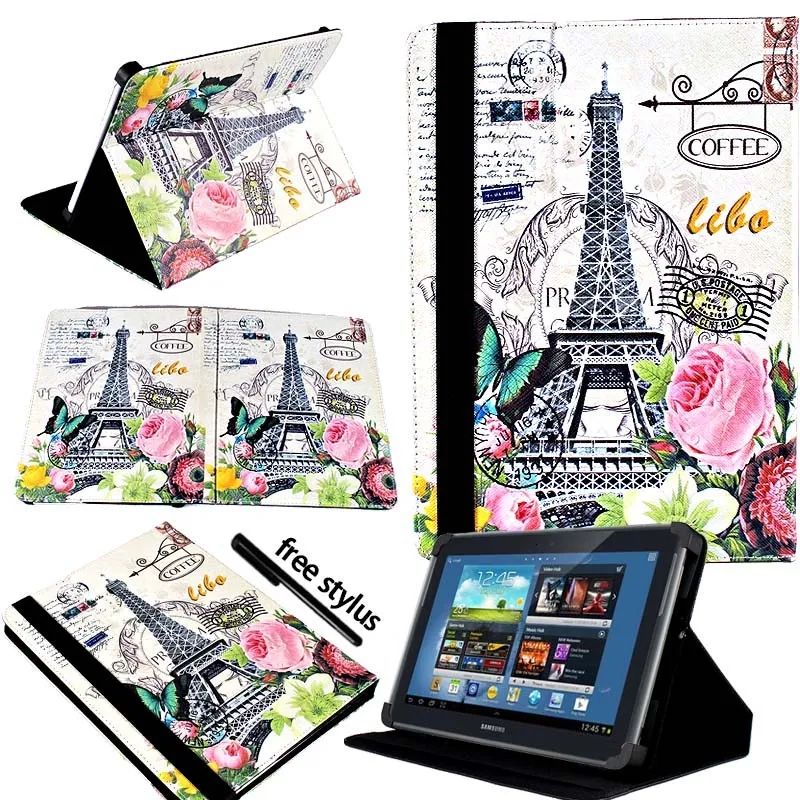 Flower KK&LL для samsung Galaxy Note 10,1 N8000 n8010-кожаный чехол-подставка для планшета+ Бесплатный стилус - Цвет: Flower