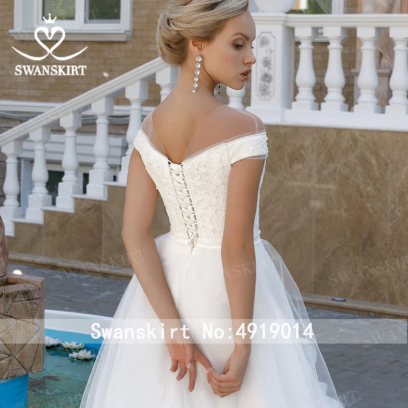 Сказочные аппликации свадебное платье Swanskirt M134 классическое с открытыми плечами ТРАПЕЦИЕВИДНОЕ Расшитое бисером кружевное платье принцессы свадебное платье Vestido de novia