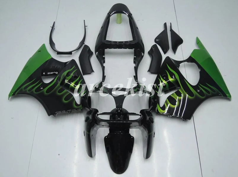ABS литья под давлением полный обтекатель комплект подходит для kawasaki Ninja ZX6R 2000 2001 2002 00 01 02 636 ZX-6R Кузов Набор зеленое пламя