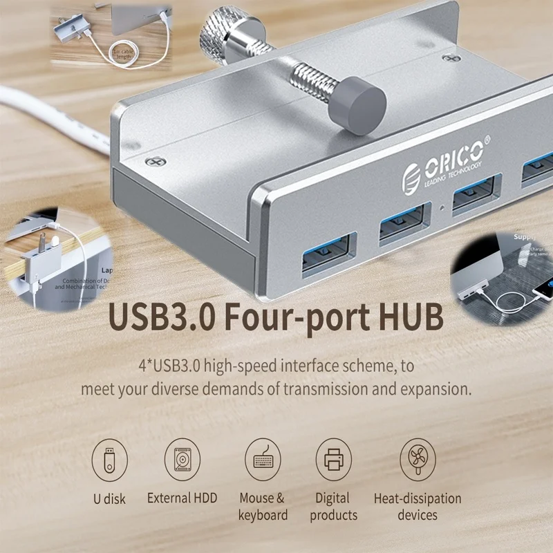 Настольная usb-хаб 4-Порты и разъёмы USB 3,0 концентратор зажим дизайн наращивания на заколке, алюминиеывый сплав передачи данных зарядки для настольных ПК ноутбук компьютер ПК