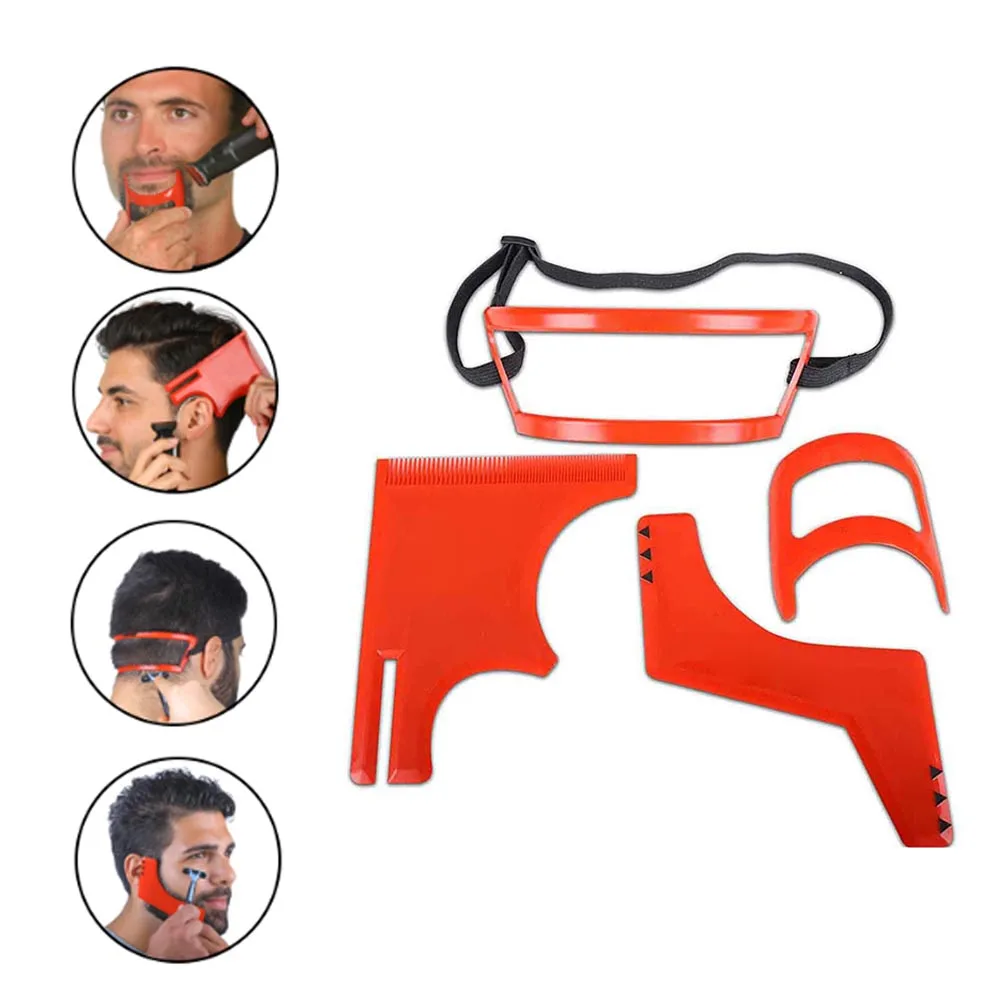 4 unids/set barba corte de pelo de los hombres pelo de barba escote Plantilla de afeitar guía de corte de pelo Kit de herramienta de la barba Kit barba