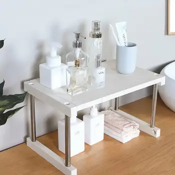 

1PC Kitchen Folding Double Layer Storage Rack Flavoring Shelf Organizer for Kitchen Bathroom Practical Tool