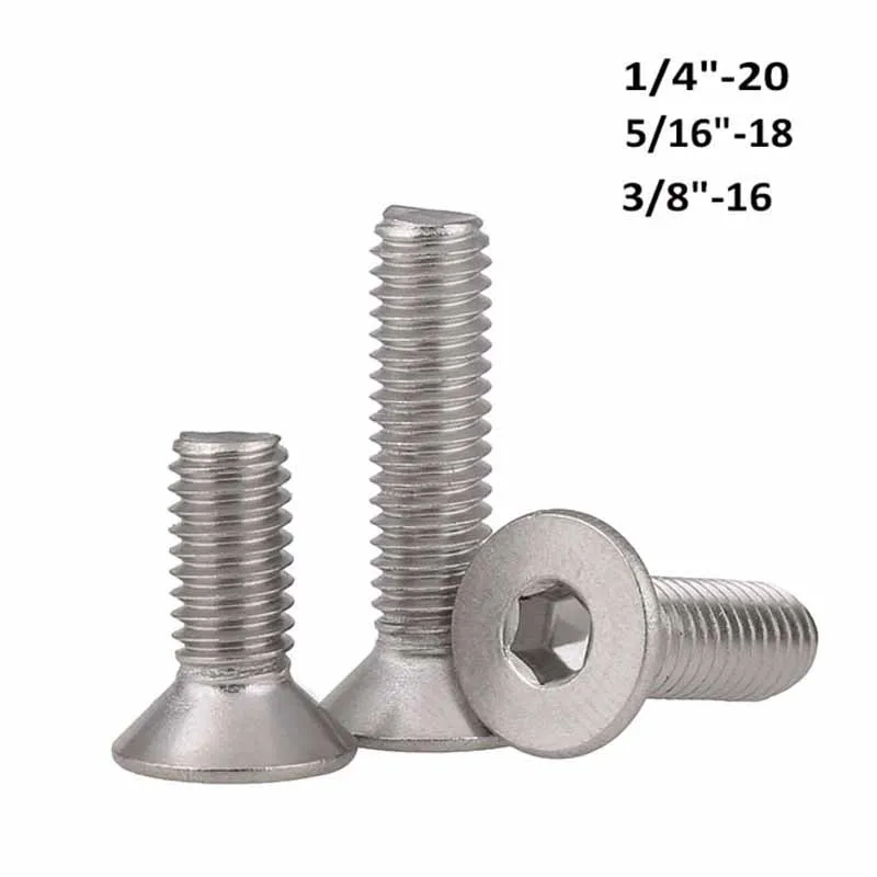 

BSW Hexagon Socket Countersunk Flat Head Screws British Standard Hexagon Bolts 1/4"-20 5/16"-18 3/8"-16 304 A2 Stainless Steel