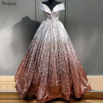 

Sparkly Evening Dresses Long 2020 Ball Gown Cap Sleeve Glitter Arabic Dubai Style abendkleider Women Formal Evening Gowns
