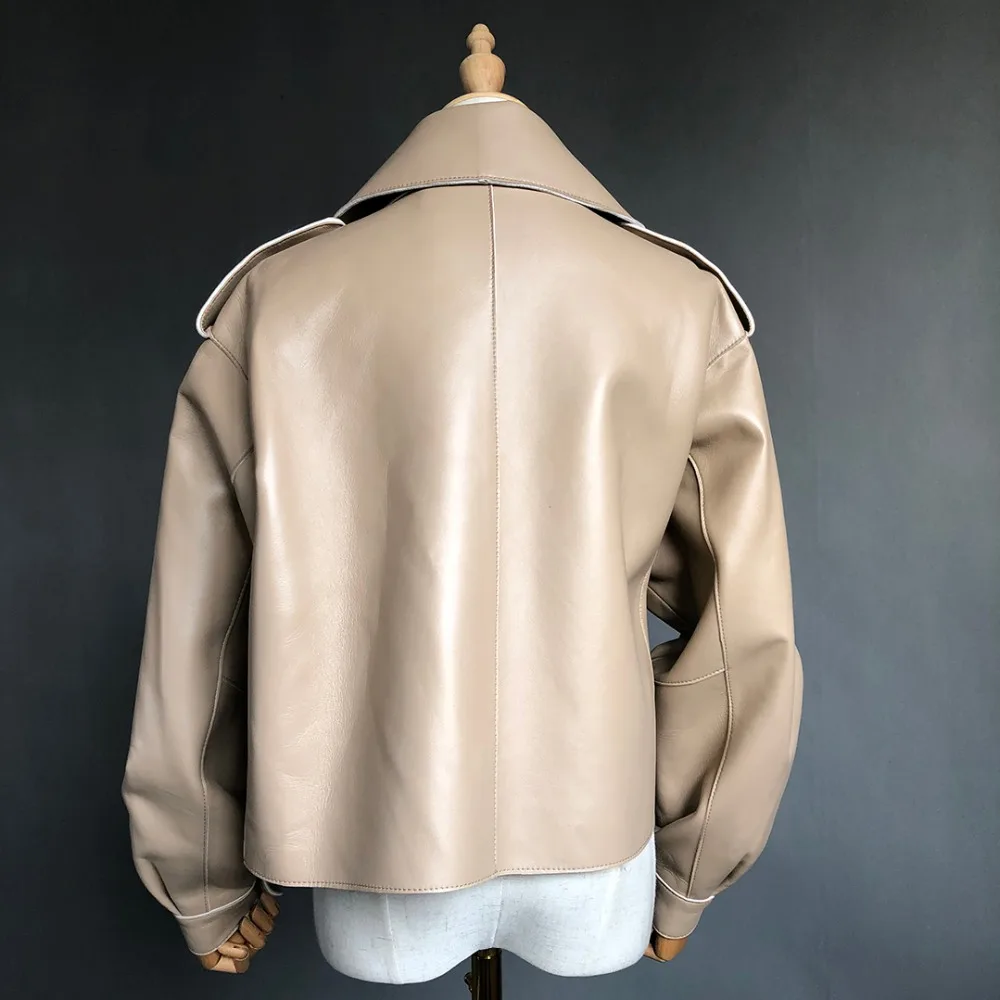 Women leather jacket winter real leather moto jacket pluse size coat