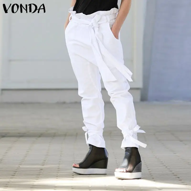 VONDA S-5XL, женские брюки,, женские повседневные свободные штаны с поясом размера плюс, комбинезоны с высокой талией, уличная одежда, Pantalon больше размера d