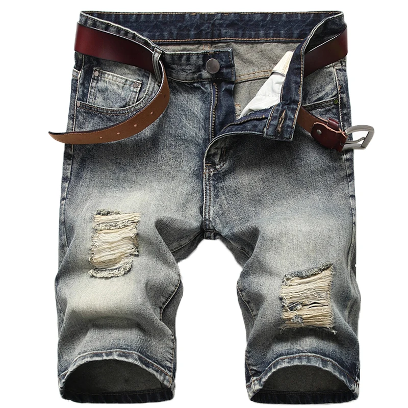 2020 Summer New Men's Ripped Short Jeans Homme  Casual Trousers Slim Fit High Quality Denim Shorts Pants Male Brand Clothes