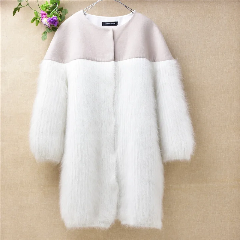 Body80cm Chest96cm Китайский завод известный бренд Изысканный сладкий женский норковый вязаный кроличья шерсть свитер кардиган сплайсинга оснастки пальто с длинным рукавом - Цвет: Body80cm Chest96cm
