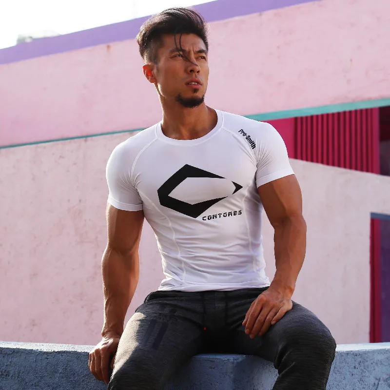 

Summer Casual Printing Tight-fitting T-shirt Running Fitness Clothes High Elastic Breathable, Sweat-absorbent Short-sleeved Men