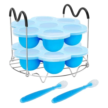 

NEW-Pressure Cooker Accessories with Silicone Egg Mould and Steamer Rack with Heat-Resistant Handle with 2 Spoons