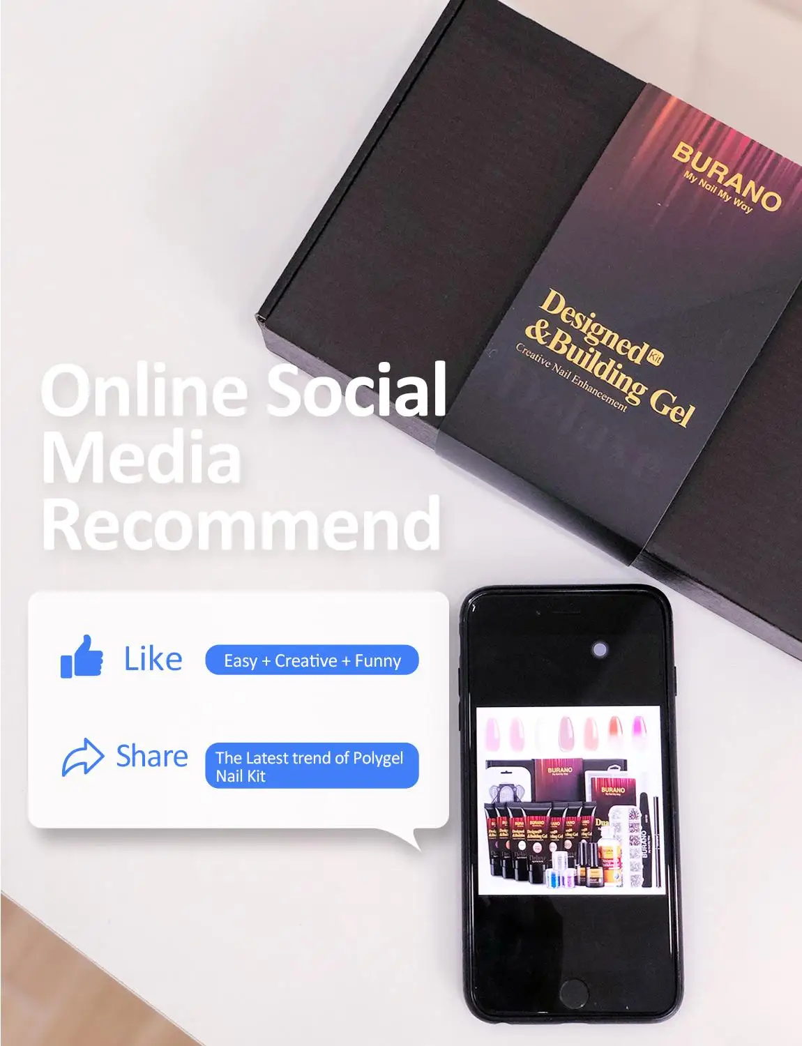 Billige BURANO Deluxe Poly Nagel Gel Starter Kit mit 7 Farbe Builder Gel, 3 Boxen Glitter Nagel Pailletten, AB Kristall Strass, Temperatur Farbwechsel Erweiterung Nagel Kunst Verbesserung Kit mit Slip Lösung