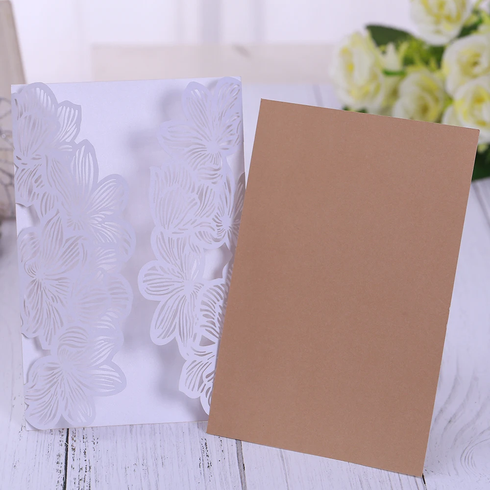  5 sets Laser Cut Wedding Invitations with Envelopes with Blank Printable Paper Wedding Bridal Showe - 4000427781271