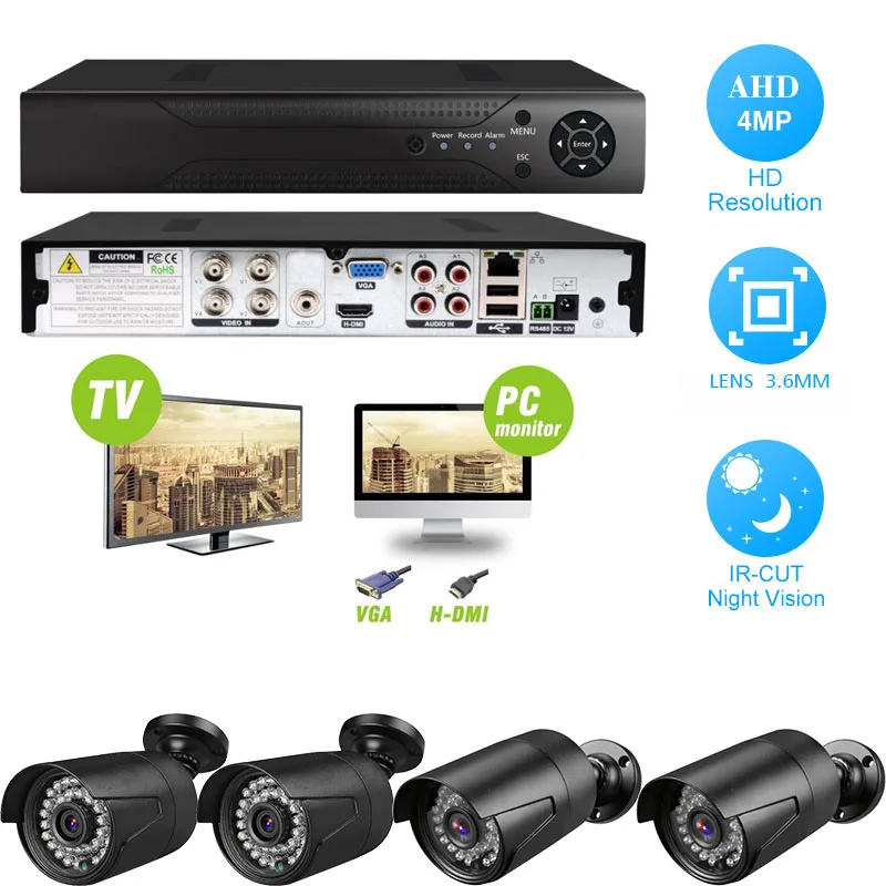 4CH 4MP AHD DVR комплект камер видеонаблюдения 4 шт. 4.0mp камера безопасности IP66 наружная система видеонаблюдения приложение для просмотра 2560x1440