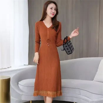 

New Fashion 2019 Autumn Winter Women Long Sweater Dress Pullovers Warm Knitted Sweaters Pullover Dresses Lady