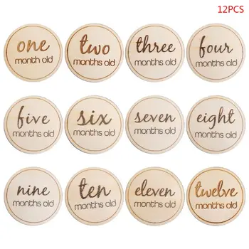 

12 Pcs/set Baby Monthly Milestone Wooden Card Infants Photography Props Kids Newborn Shower Gifts GXMB