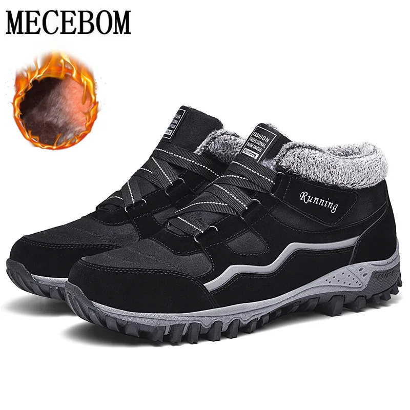 Men Boots Thick Bottom Solid Color Keep Warm Large Size 40-48 Snow Boots High Quality Plush Cold-resistant Fashion Men's Shoes - Цвет: black with fur