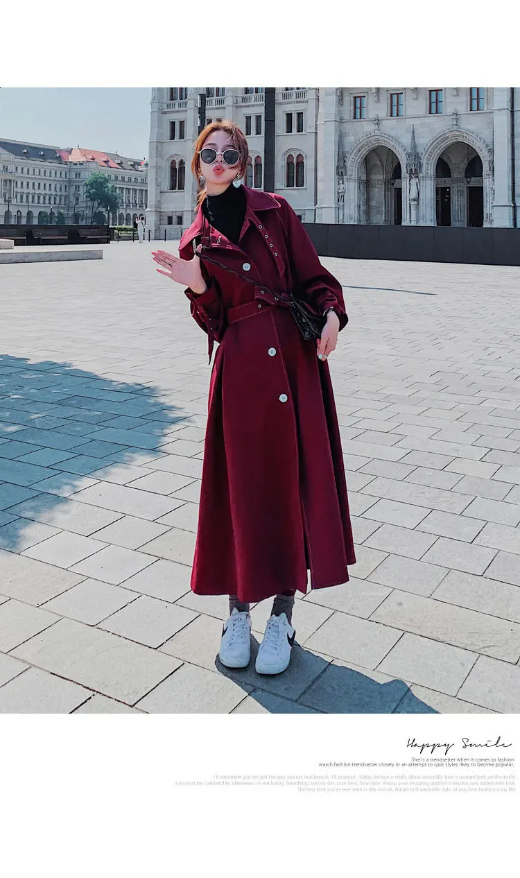 Винное пальто для фотосессии, женское длинное пальто, весна и осень, стиль, выше колена, элегантное пальто, waitmore, популярное пальто