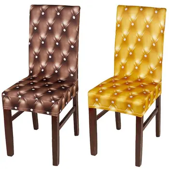 

2x Stretchy Dining Chair Cover Short Chair Covers Washable Protector Seat Slipcover (Coffee Color&Gold Tone)
