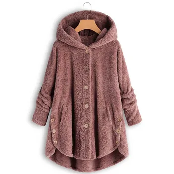 

2020 Plus Size Autumn Winter Button Coat Jackets Women Vintage Solid Hooded Long Sleeve Warm Coats Overcoats Female Outwear