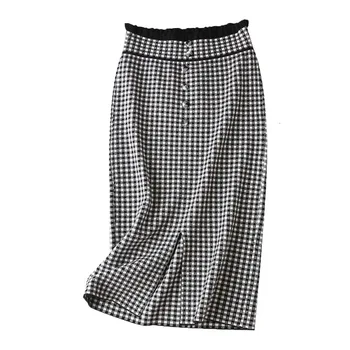 

Plaid Skirts For Women Warm Wool Elegant High Elastic Waist Office Lady Skirt 2019 Autumn Winter Female Clothing Plus Size